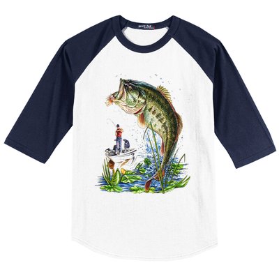 Fishing Graphic Large Mouth Bass Fish Baseball Sleeve Shirt