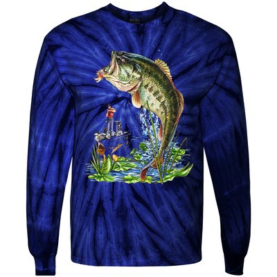 Fishing Graphic Large Mouth Bass Fish Tie-Dye Long Sleeve Shirt