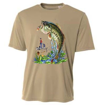 Fishing Graphic Large Mouth Bass Fish Cooling Performance Crew T-Shirt