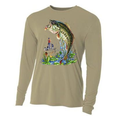 Fishing Graphic Large Mouth Bass Fish Cooling Performance Long Sleeve Crew