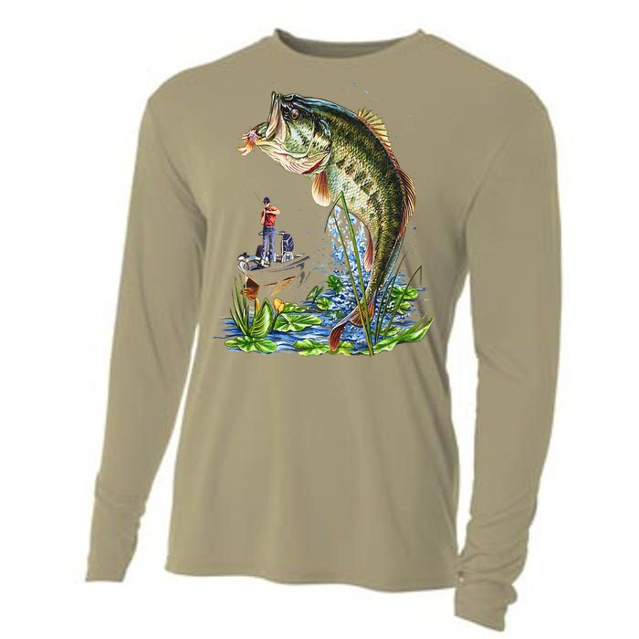 Fishing Graphic Large Mouth Bass Fish Cooling Performance Long Sleeve Crew