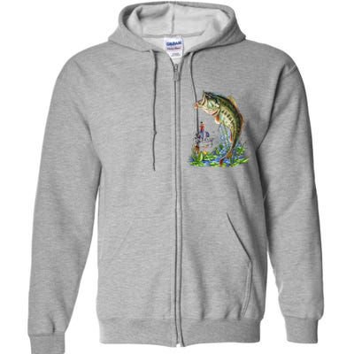 Fishing Graphic Large Mouth Bass Fish Full Zip Hoodie