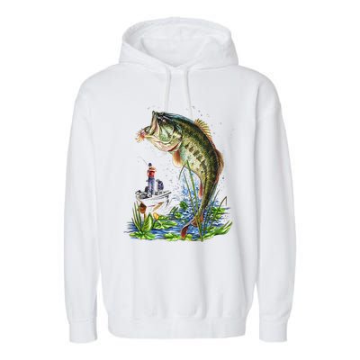 Fishing Graphic Large Mouth Bass Fish Garment-Dyed Fleece Hoodie