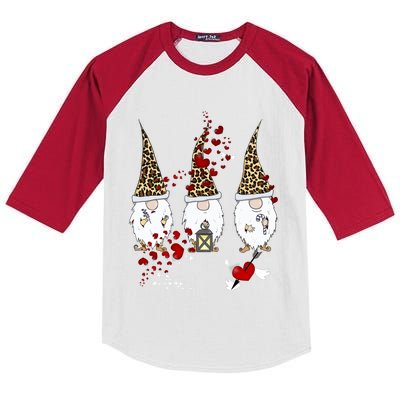 Funny Gnomes Leopard Red Hearts Valentines Day Gift Kids Colorblock Raglan Jersey