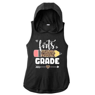 First Grade Leopard Pencil 1st Grader Students Teachers Ladies PosiCharge Tri-Blend Wicking Draft Hoodie Tank