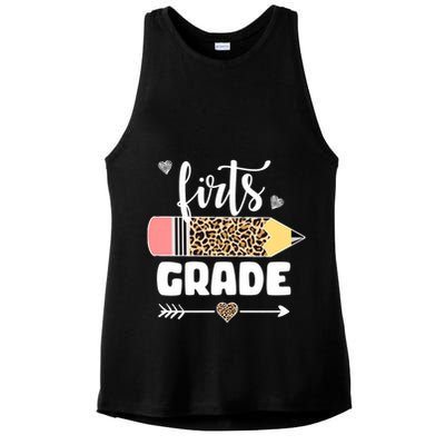 First Grade Leopard Pencil 1st Grader Students Teachers Ladies PosiCharge Tri-Blend Wicking Tank