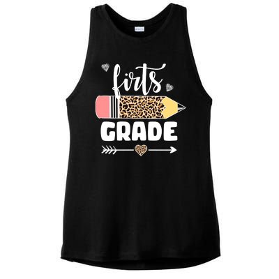 First Grade Leopard Pencil 1st Grader Students Teachers Ladies PosiCharge Tri-Blend Wicking Tank