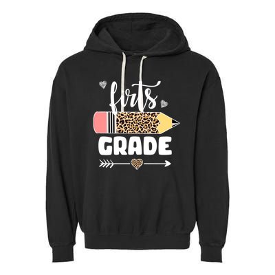 First Grade Leopard Pencil 1st Grader Students Teachers Garment-Dyed Fleece Hoodie