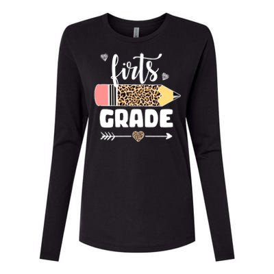 First Grade Leopard Pencil 1st Grader Students Teachers Womens Cotton Relaxed Long Sleeve T-Shirt