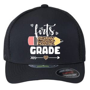 First Grade Leopard Pencil 1st Grader Students Teachers Flexfit Unipanel Trucker Cap