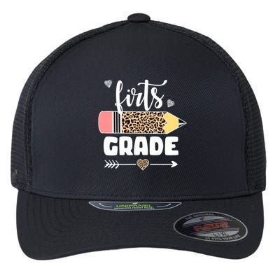 First Grade Leopard Pencil 1st Grader Students Teachers Flexfit Unipanel Trucker Cap