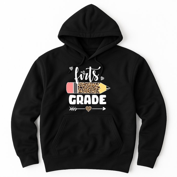 First Grade Leopard Pencil 1st Grader Students Teachers Hoodie