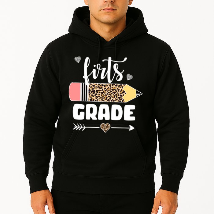 First Grade Leopard Pencil 1st Grader Students Teachers Hoodie