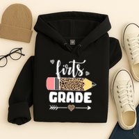 First Grade Leopard Pencil 1st Grader Students Teachers Hoodie