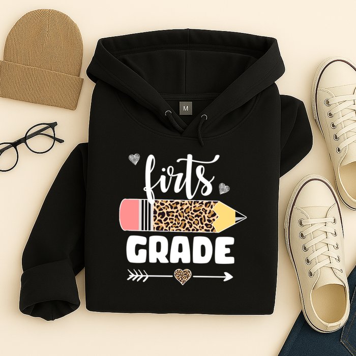 First Grade Leopard Pencil 1st Grader Students Teachers Hoodie