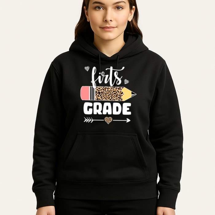 First Grade Leopard Pencil 1st Grader Students Teachers Hoodie