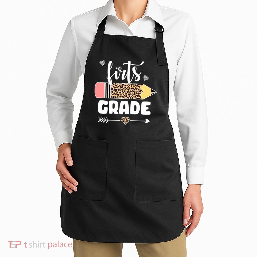First Grade Leopard Pencil 1st Grader Students Teachers Apron