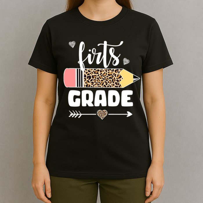 First Grade Leopard Pencil 1st Grader Students Teachers T-Shirt