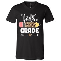 First Grade Leopard Pencil 1st Grader Students Teachers V-Neck T-Shirt