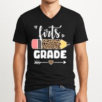 First Grade Leopard Pencil 1st Grader Students Teachers V-Neck T-Shirt