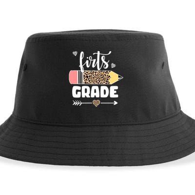 First Grade Leopard Pencil 1st Grader Students Teachers Sustainable Bucket Hat