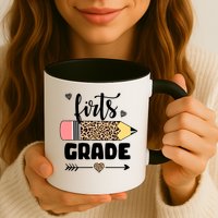 First Grade Leopard Pencil 1st Grader Students Teachers Mug