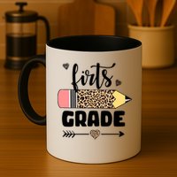 First Grade Leopard Pencil 1st Grader Students Teachers Mug
