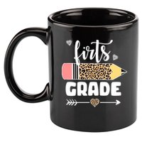 First Grade Leopard Pencil 1st Grader Students Teachers 11oz C Handle Ceramic Mug