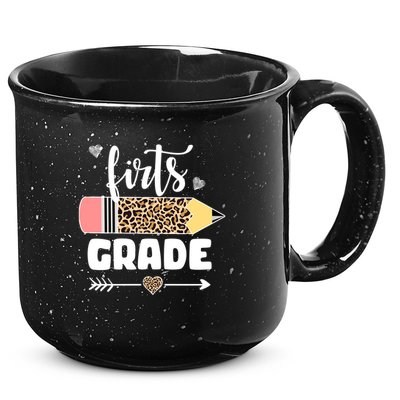 First Grade Leopard Pencil 1st Grader Students Teachers 15oz Campfire Ceramic Mug