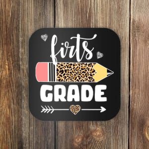 First Grade Leopard Pencil 1st Grader Students Teachers Coaster