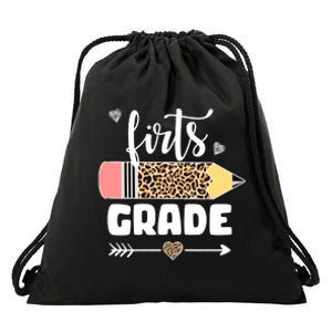 First Grade Leopard Pencil 1st Grader Students Teachers Drawstring Bag