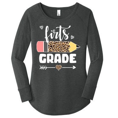 First Grade Leopard Pencil 1st Grader Students Teachers Women's Perfect Tri Tunic Long Sleeve Shirt