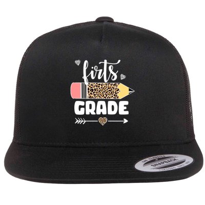 First Grade Leopard Pencil 1st Grader Students Teachers Flatbill Hat