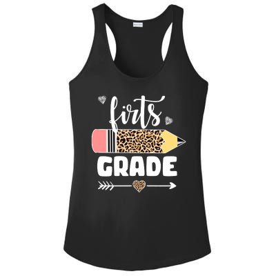 First Grade Leopard Pencil 1st Grader Students Teachers Ladies PosiCharge Competitor Racerback Tank