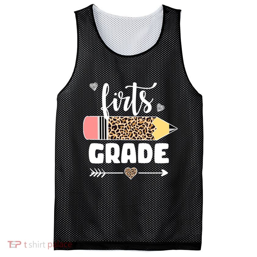 First Grade Leopard Pencil 1st Grader Students Teachers Mesh Reversible Basketball Jersey Tank