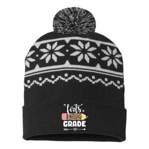 First Grade Leopard Pencil 1st Grader Students Teachers USA-Made Snowflake Beanie