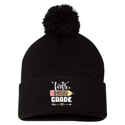 First Grade Leopard Pencil 1st Grader Students Teachers Pom Pom 12in Knit Beanie