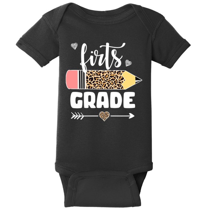 First Grade Leopard Pencil 1st Grader Students Teachers Baby Bodysuit