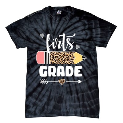 First Grade Leopard Pencil 1st Grader Students Teachers Tie-Dye T-Shirt