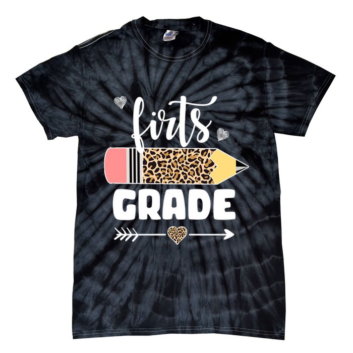First Grade Leopard Pencil 1st Grader Students Teachers Tie-Dye T-Shirt