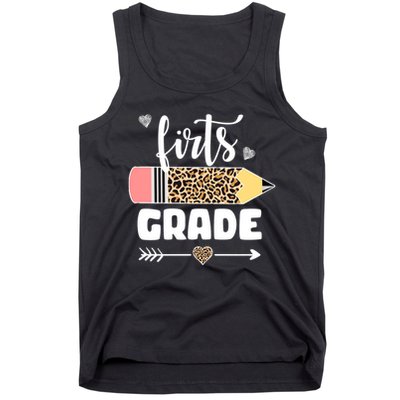 First Grade Leopard Pencil 1st Grader Students Teachers Tank Top