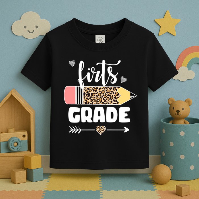 First Grade Leopard Pencil 1st Grader Students Teachers Toddler T-Shirt