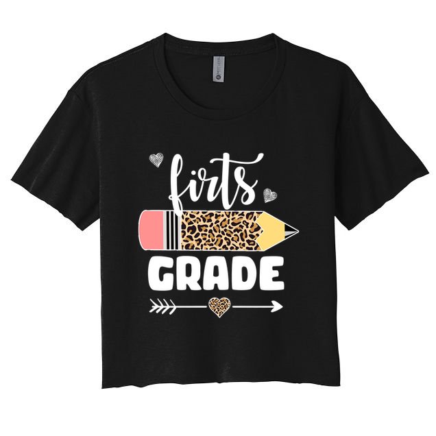 First Grade Leopard Pencil 1st Grader Students Teachers Crop Top