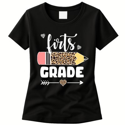 First Grade Leopard Pencil 1st Grader Students Teachers Womens T-Shirt