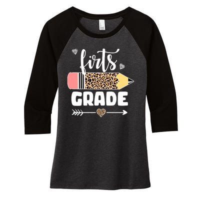 First Grade Leopard Pencil 1st Grader Students Teachers Women's Tri-Blend 3/4-Sleeve Raglan Shirt