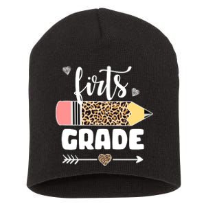 First Grade Leopard Pencil 1st Grader Students Teachers Short Acrylic Beanie