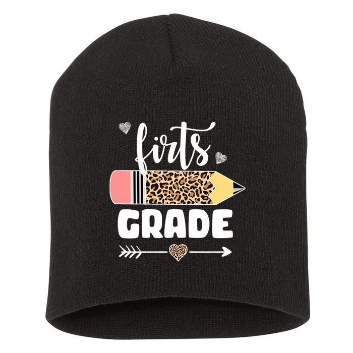 First Grade Leopard Pencil 1st Grader Students Teachers Short Acrylic Beanie