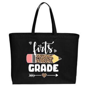 First Grade Leopard Pencil 1st Grader Students Teachers Cotton Canvas Jumbo Tote