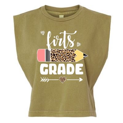 First Grade Leopard Pencil 1st Grader Students Teachers Garment-Dyed Women's Muscle Tee