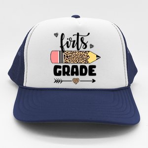 First Grade Leopard Pencil 1st Grader Students Teachers Trucker Hat